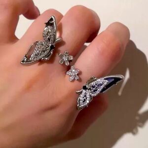 Blue White Filigree Wing Floral Statement Wrap Ring NEW
